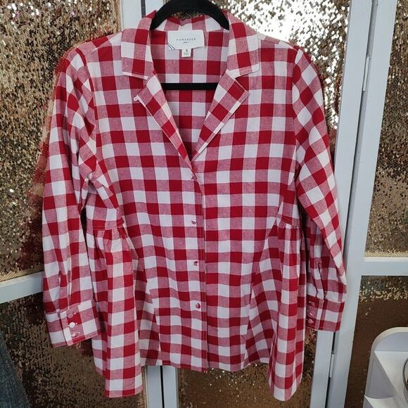 Pomander Place | NEW Apple Red Gingham Scarlett Long Sleeve Button Down Size S - Picture 6 of 15